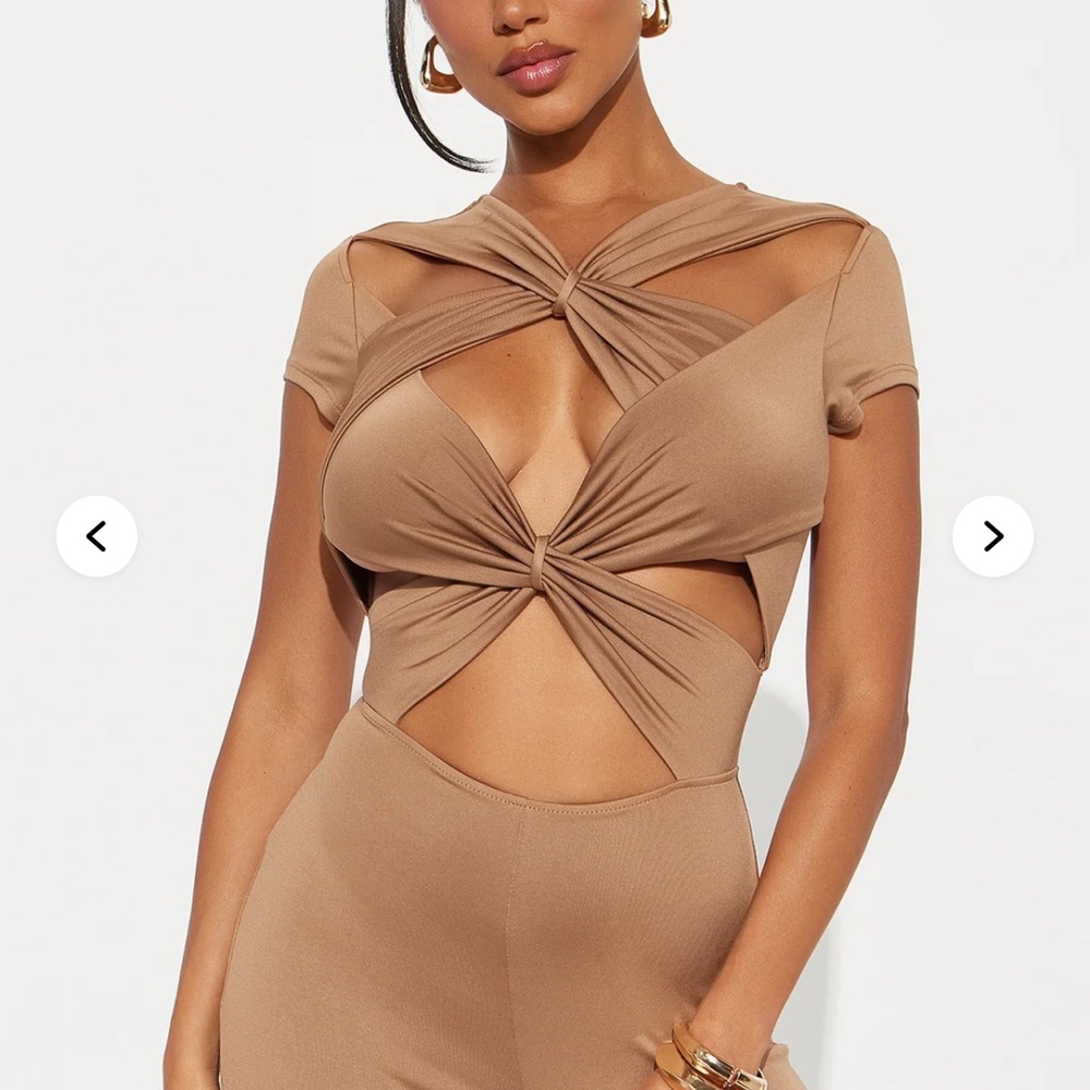Fashion Nova Brown Cut Out Tie Front Bodysuit